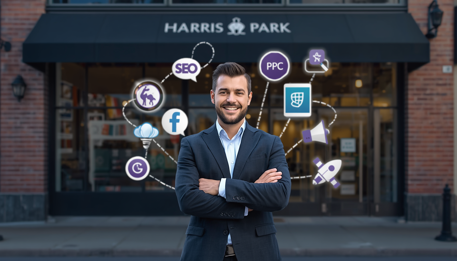 Harris Park business owner standing confidently in front of successful storefront